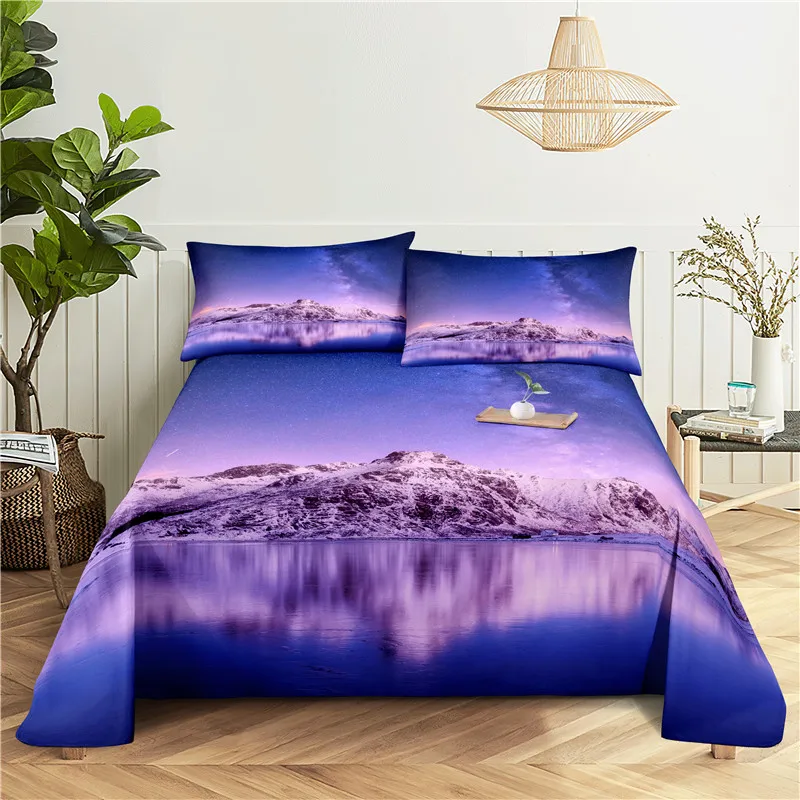 

Mountain Scenery 0.9/1.2/1.5/1.8/2.0m Digital Printing Polyester Bed Flat Sheet With Pillowcase Print Bedding Set