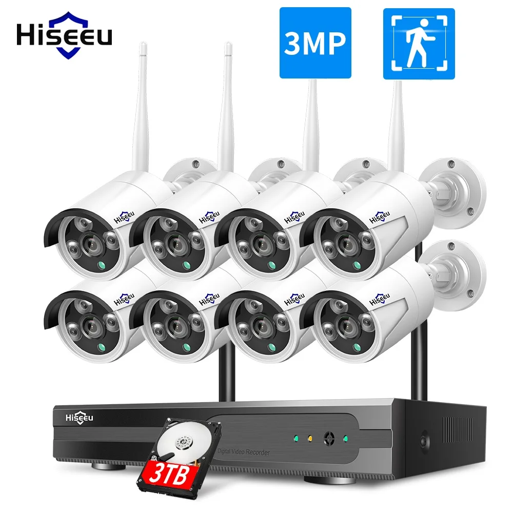 

3MP 1536P CCTV 8CH Wireless NVR kit 3MP 3TB 1080P Outdoor IR Night Vision IP Wifi Camera Security System Surveillance Hiseeu kit