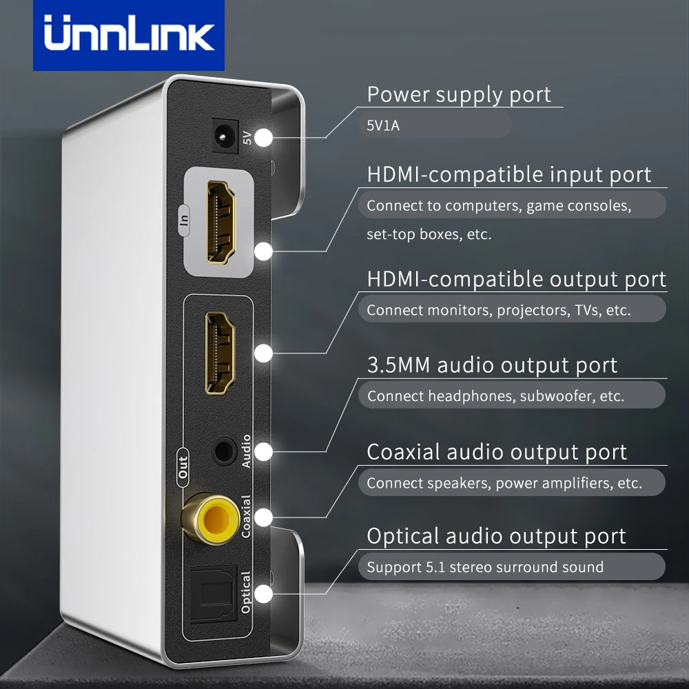Unnlink аудио преобразователь HDMI в 5,1 оптический Toslink коаксиальный разъем 3,5 с функцией дуги для PS4 TV ноутбук xbox
Unnlink аудио преобразователь HDMI в 5,1 оптический Toslink коаксиальный разъем 3,5 с функцией дуги для PS4 TV ноутбук xbox