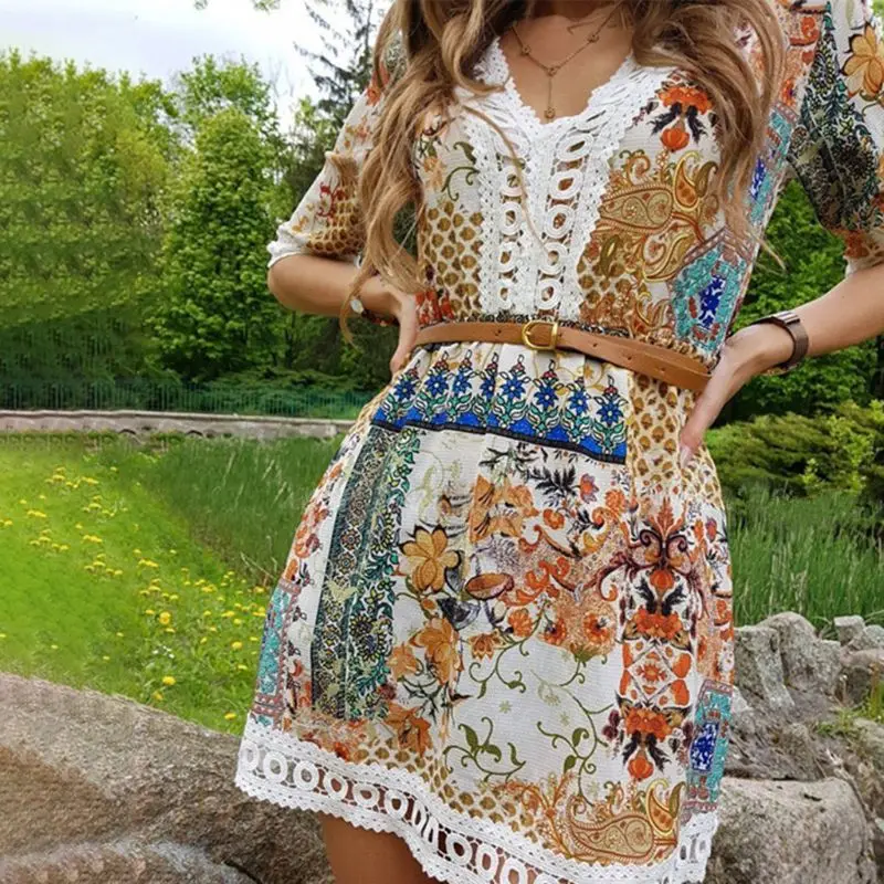2021 Summer Women Holiday BOHO V Neck Lace Patch Floral Print Mini Sundress Short Dress
2021 Summer Women Holiday BOHO V Neck Lace Patch Floral Print Mini Sundress Short Dress