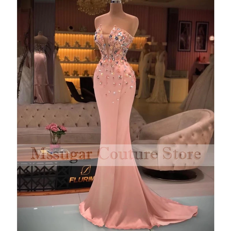 2021 Strapless Pink Mermaid Prom Dresses Crystal Beading Evening Party Dress For Women Plus Size Vestido De Fiesta
2021 Strapless Pink Mermaid Prom Dresses Crystal Beading Evening Party Dress For Women Plus Size Vestido De Fiesta