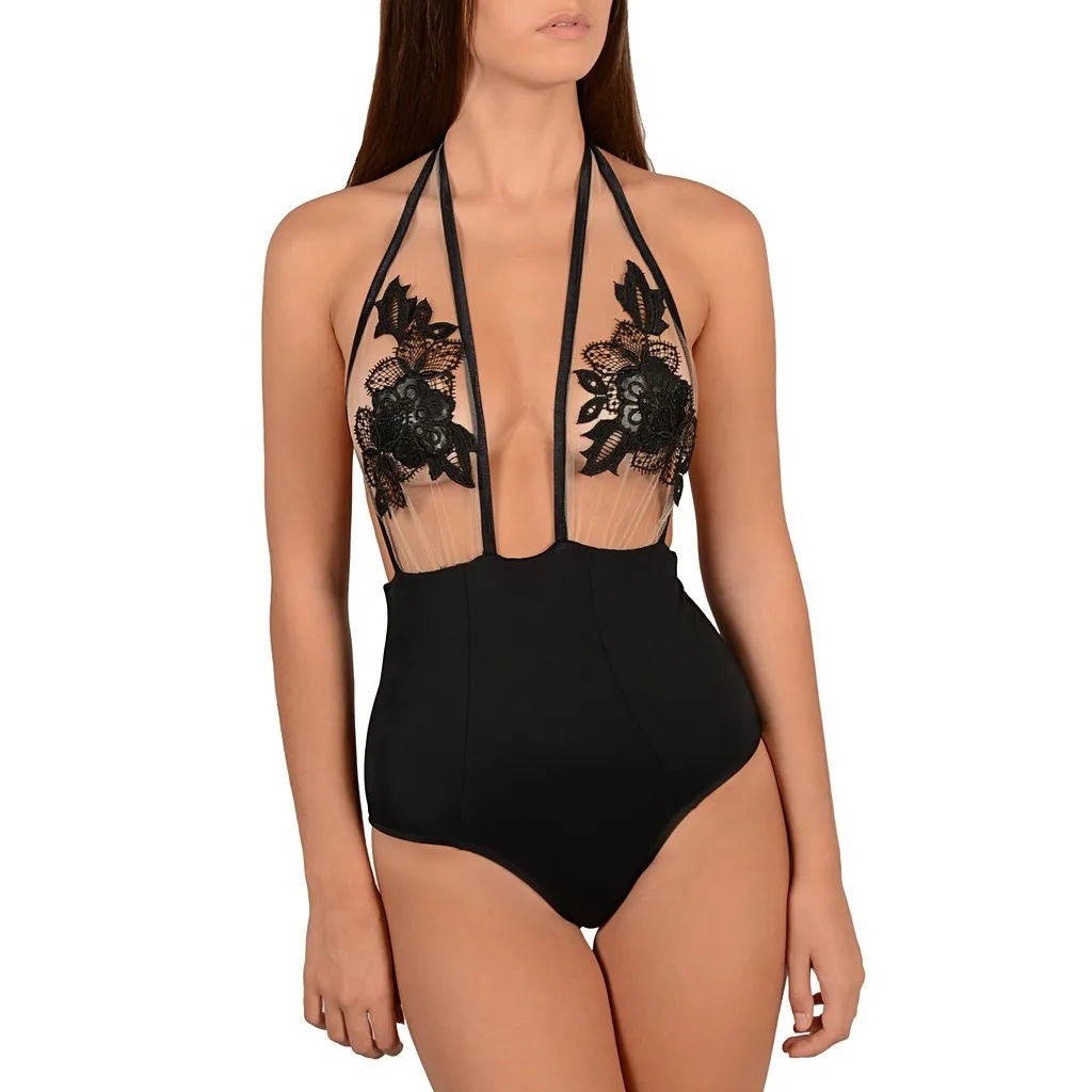 Summer 1-piece Swimsuit Mesh Flower Embroidery Translucent Hanging Neck Conjoined High Waist Briefs Bikini Sexy Beauty Swimsuit 
Summer 1-piece Swimsuit Mesh Flower Embroidery Translucent Hanging Neck Conjoined High Waist Briefs Bikini Sexy Beauty Swimsuit