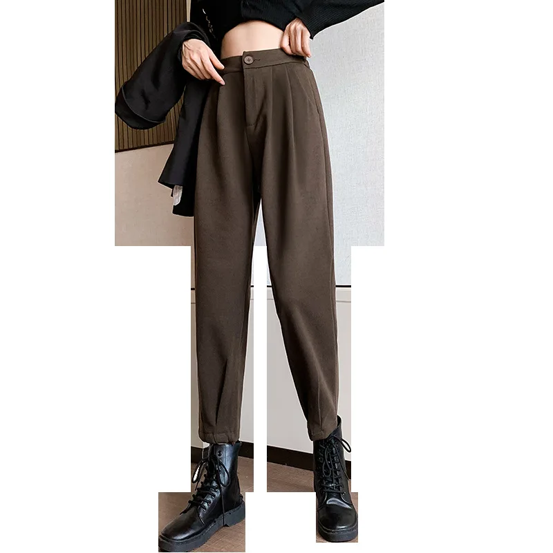 2021Autumn Winter Casual Women's Stacked Pants Brown Loose Harem Pants Women Woolen Black Fashion Street Woman High Waist Pants 
2021Autumn Winter Casual Women's Stacked Pants Brown Loose Harem Pants Women Woolen Black Fashion Street Woman High Waist Pants
