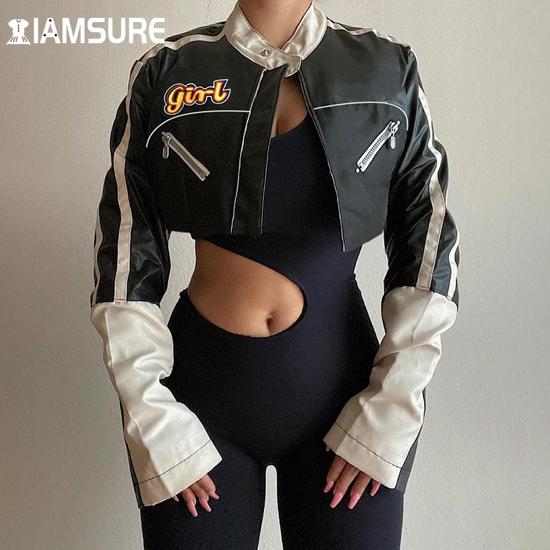 IAMSURE Patchwork Pu Leather Cropped Jackets Casual Fashion Long Sleeve Zipper Coats Women 2021 Autumn Fashion Streetwear Cool
IAMSURE Patchwork Pu Leather Cropped Jackets Casual Fashion Long Sleeve Zipper Coats Women 2021 Autumn Fashion Streetwear Cool
