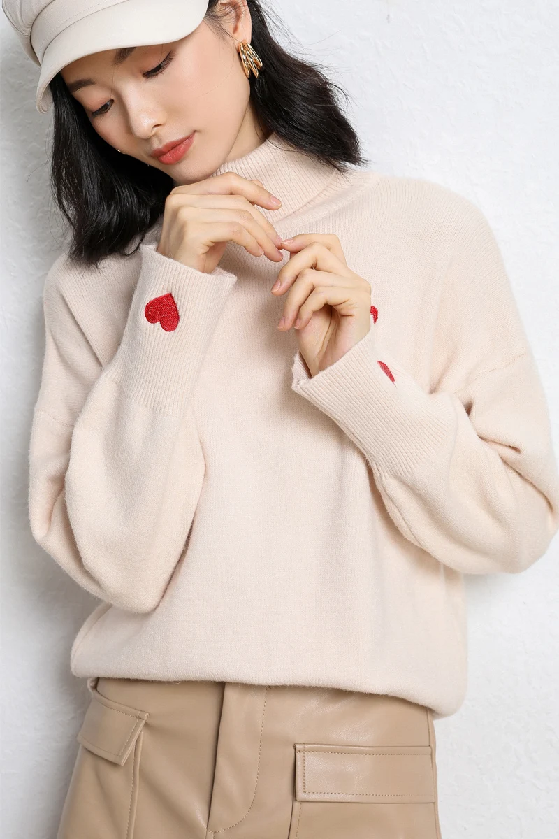 Turtleneck embroidered heart-shaped sweater women's solid color pullover sweater autumn and winter clothes loose sweater Korean
Turtleneck embroidered heart-shaped sweater women's solid color pullover sweater autumn and winter clothes loose sweater Korean