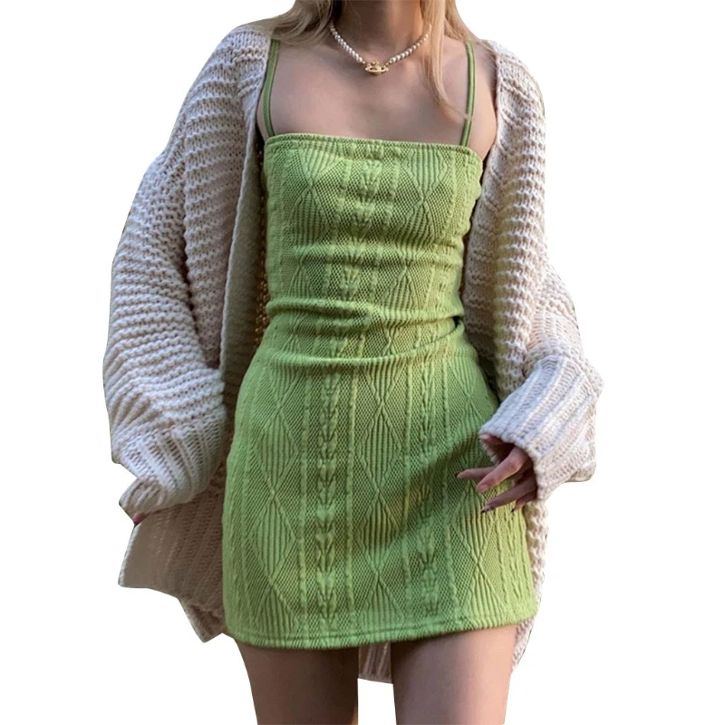 Women Sexy Spaghetti Strap Knitted Bodycon Mini Cami Dress Solid Color Crochet Striped Pattern Package Hip Streetwear
Women Sexy Spaghetti Strap Knitted Bodycon Mini Cami Dress Solid Color Crochet Striped Pattern Package Hip Streetwear