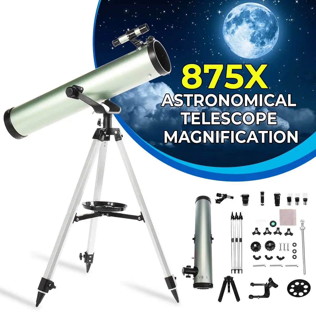 875X Astronomical Telescope HD Zoom Monocular with Tripod Refractive Space Eyepieces Telescopio Outdoor Travel Spotting Scope
875X Astronomical Telescope HD Zoom Monocular with Tripod Refractive Space Eyepieces Telescopio Outdoor Travel Spotting Scope