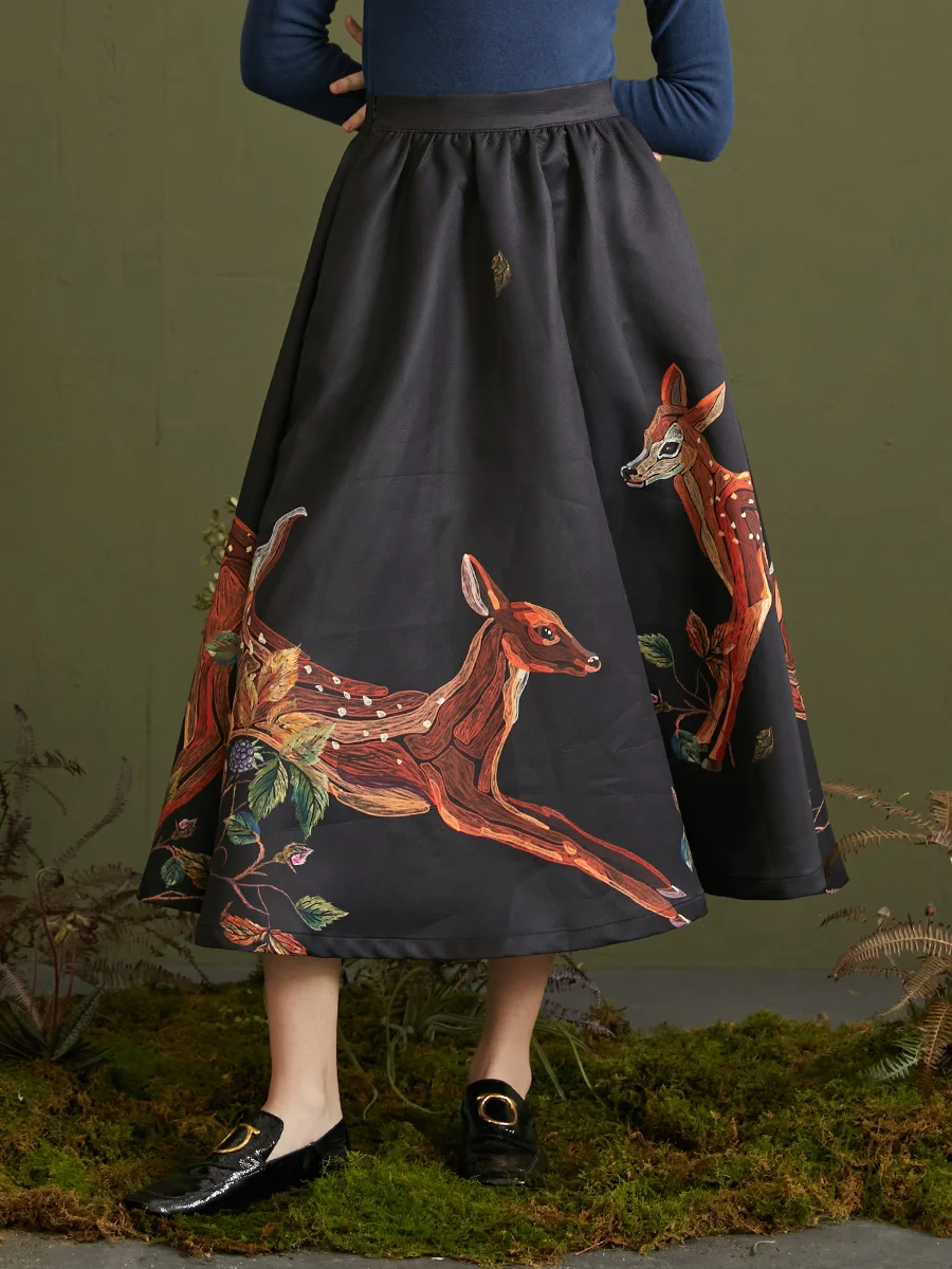 LYNETTE'S CHINOISERIE Spring Autumn Women Original Design Elegant Artistic Hand Painting Deer Print Empire Waist A-line Skirts
LYNETTE'S CHINOISERIE Spring Autumn Women Original Design Elegant Artistic Hand Painting Deer Print Empire Waist A-line Skirts