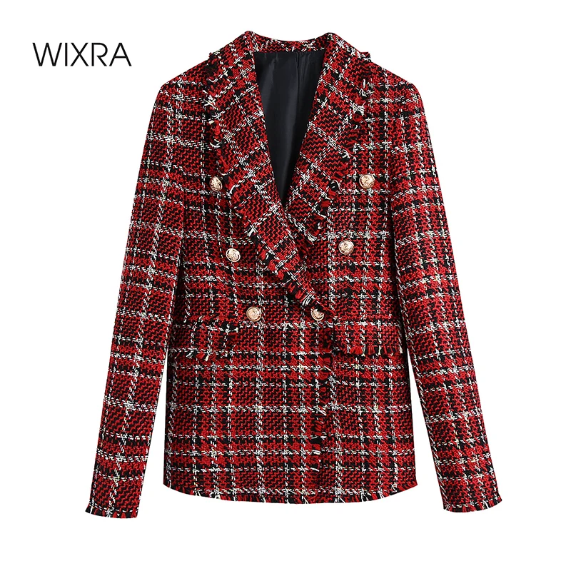 Женский винтажный блейзер в красную клетку Wixra повседневный двубортный пиджак