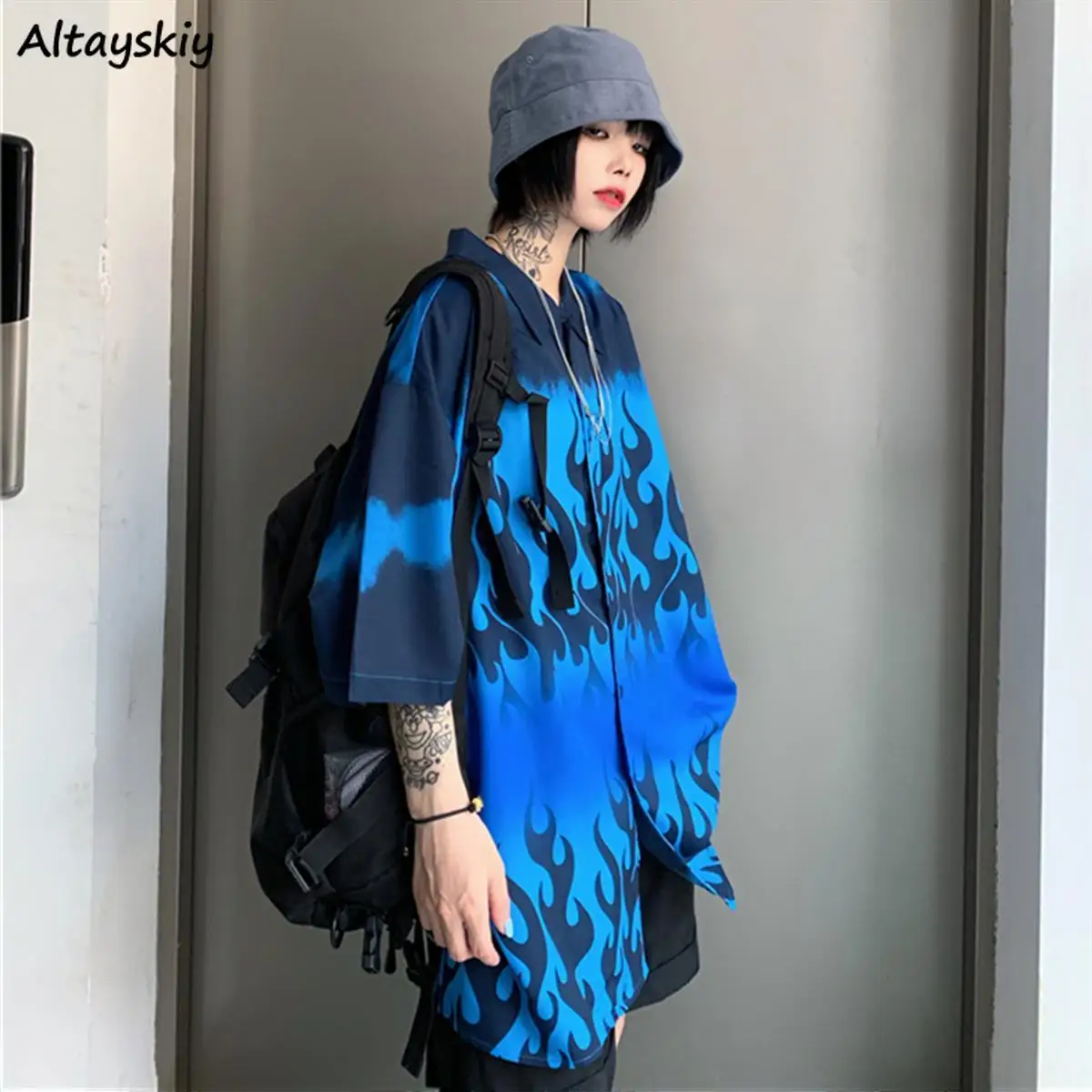 Shirts Women Button Blue Flame Print Fashion Korean Harajuku Soft Streetwear Loose Oversize Ins Long Tops Female Popular Clothes
Shirts Women Button Blue Flame Print Fashion Korean Harajuku Soft Streetwear Loose Oversize Ins Long Tops Female Popular Clothes
