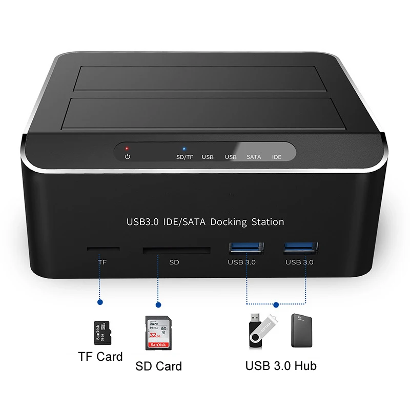 Dual Bay USB 3 0 для SATA IDE внешняя док-станция жесткого диска с 2-портовым концентратором