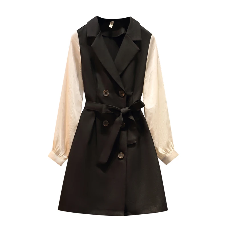 Make bigger sizes temperament of women's clothing in new splicing false two long sleeved western style dress female age suit 
Make bigger sizes temperament of women's clothing in new splicing false two long sleeved western style dress female age suit