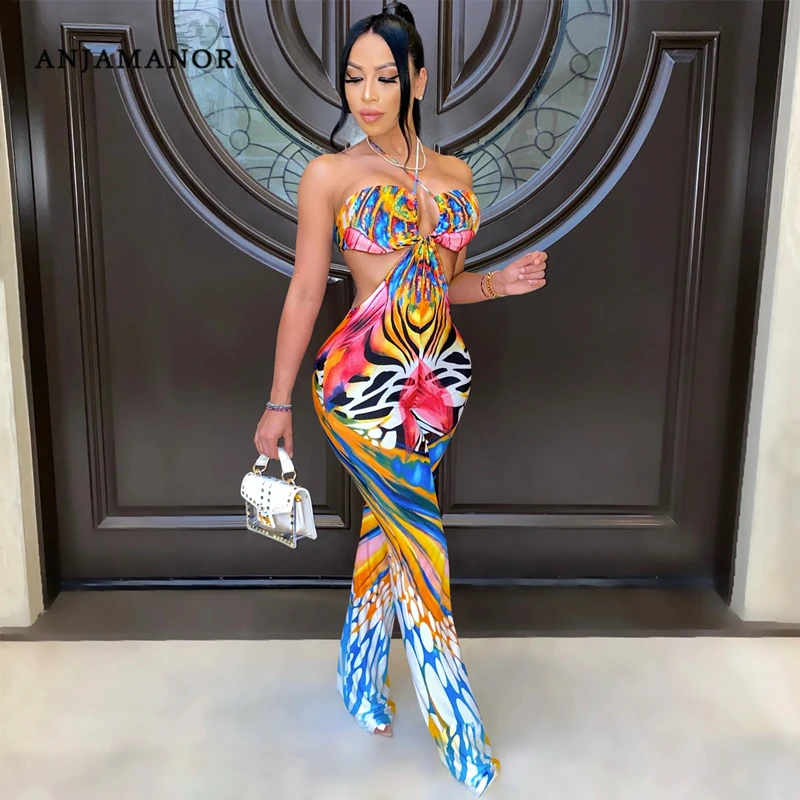 ANJAMANOR Tropical Print Halter Backless Jumpsuit Wide Leg Pants Sexy Vacation Summer Outfits Clubwear Wholesale D42-CH25
ANJAMANOR Tropical Print Halter Backless Jumpsuit Wide Leg Pants Sexy Vacation Summer Outfits Clubwear Wholesale D42-CH25