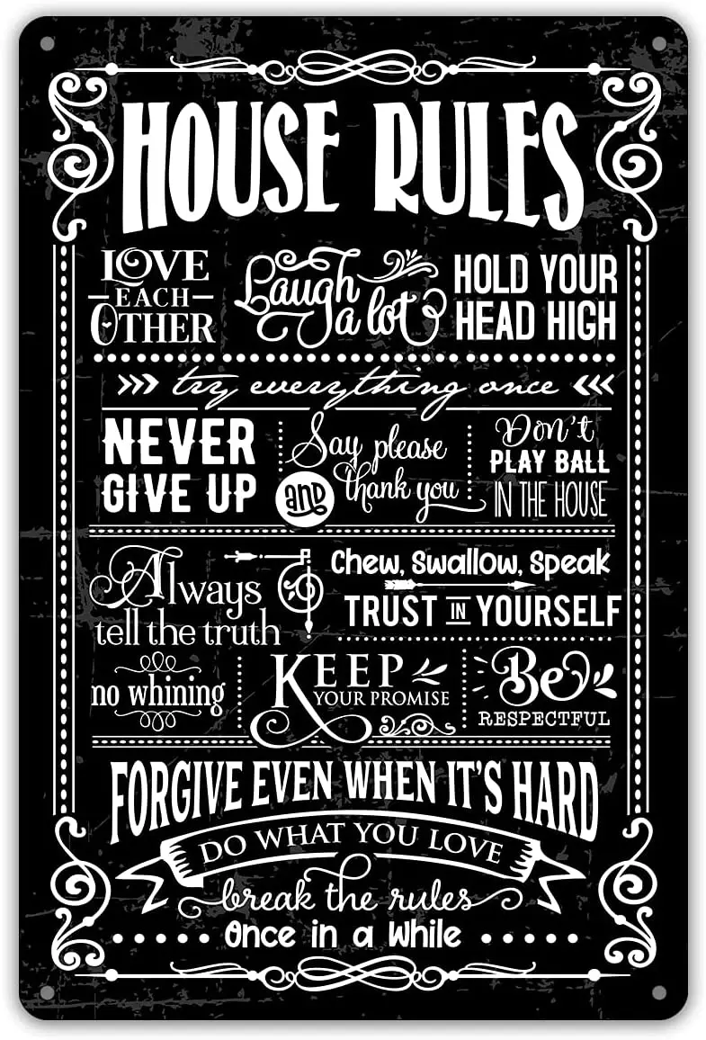 Qiongqi funny house rules metal tin sign wall decor black house sign for home kitchen bedroom living room decor
Qiongqi funny house rules metal tin sign wall decor black house sign for home kitchen bedroom living room decor
