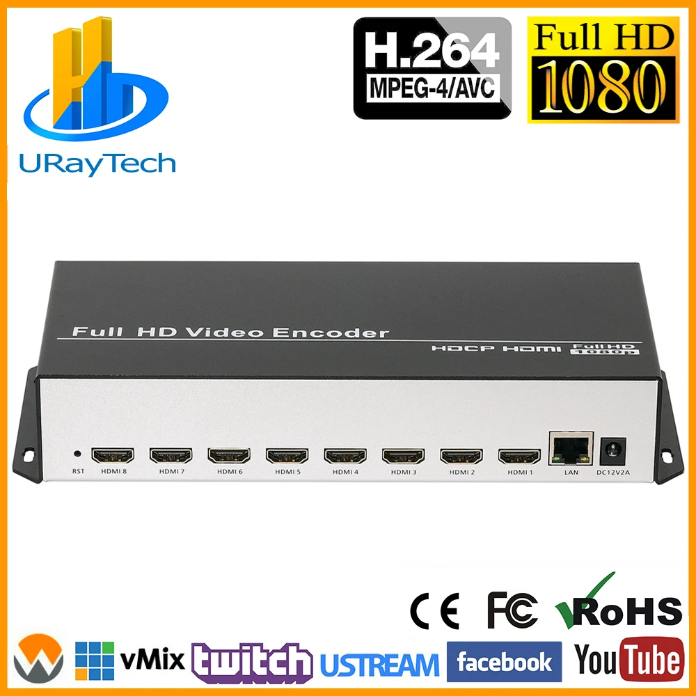 

8 Channels HEVC H.265 H.264 HD HDMI to IP Video Encoder IPTV Live Streaming Encoder HD Encoders with UDP HLS RTMP RTSP SRT ONVIF