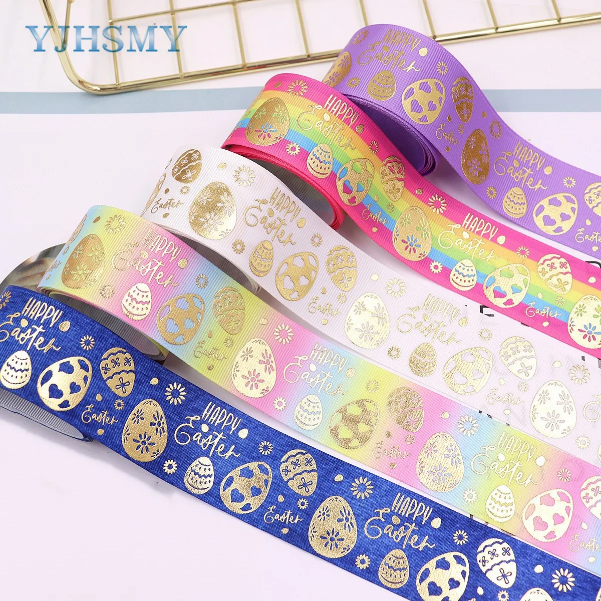 Gold Easter Eggs Printed Grosgrain Ribbon Rainbow Gradient Ribbons for Easter Wrapping Wreath Party Decoration 1.5 Inchx 5 Yards
Gold Easter Eggs Printed Grosgrain Ribbon Rainbow Gradient Ribbons for Easter Wrapping Wreath Party Decoration 1.5 Inchx 5 Yards