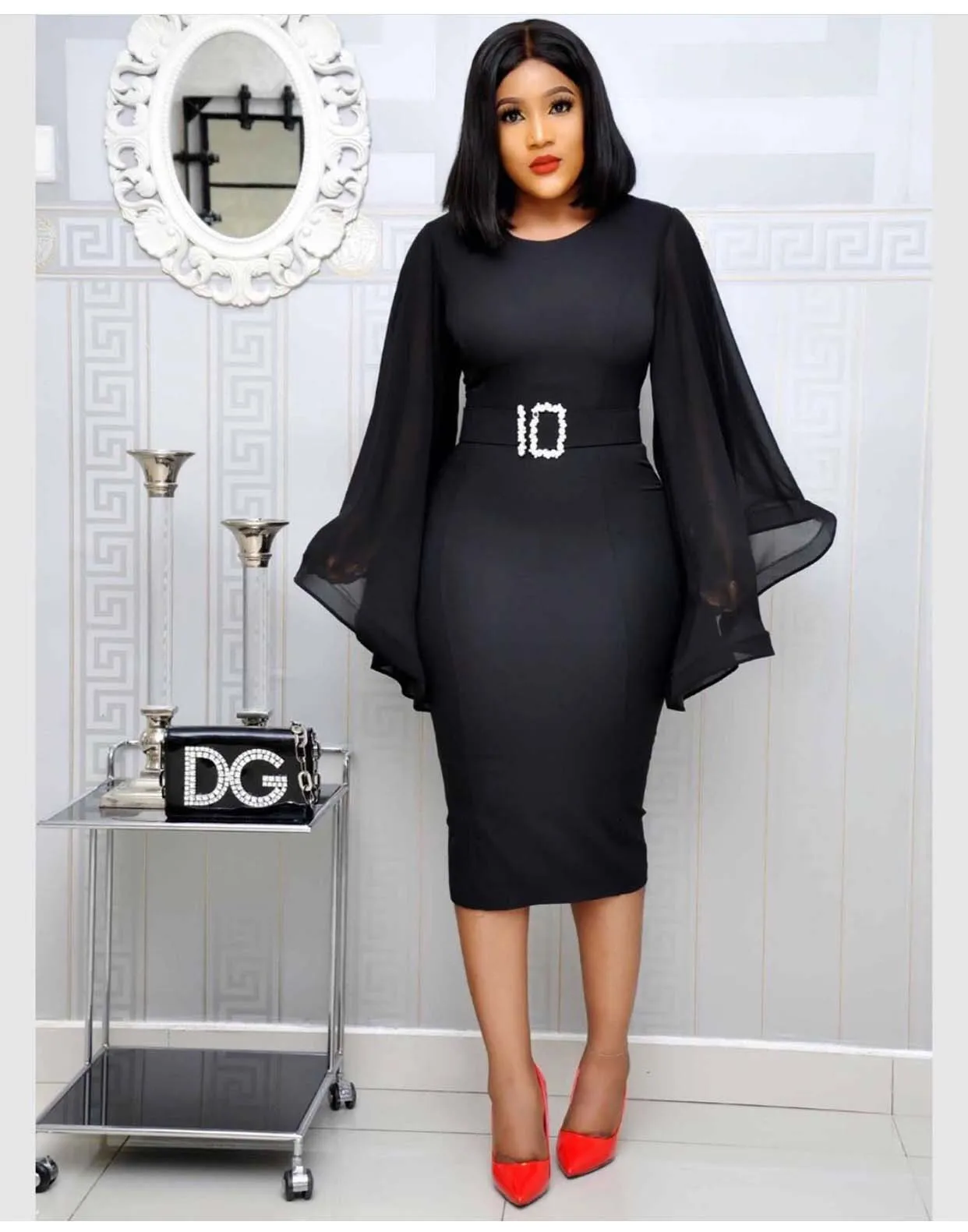 Summer New Solid Color Slim Dresses For Women African Fashion Chiffon Flared Sleeves Dress Office Lady Style Belted Gowns
Summer New Solid Color Slim Dresses For Women African Fashion Chiffon Flared Sleeves Dress Office Lady Style Belted Gowns