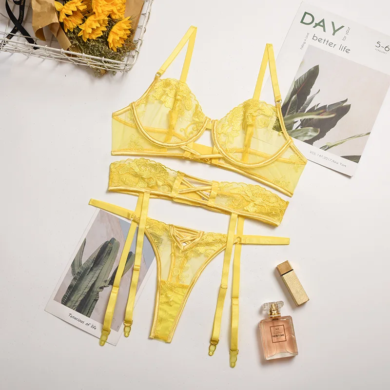 3 Pcs 2021 Lace underwire Bra Set Women Embrodiery Lace Lingerie Set Floral Bra + Panties Ladies Yellow Sexy Underwear Set
3 Pcs 2021 Lace underwire Bra Set Women Embrodiery Lace Lingerie Set Floral Bra + Panties Ladies Yellow Sexy Underwear Set