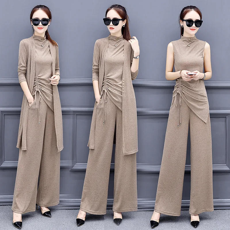 England 2020 Women's Cotton Trend Korean Style Fashionable High Waist and Slim Body Temperament Wide Leg Pants Three Piece Set 
England 2020 Women's Cotton Trend Korean Style Fashionable High Waist and Slim Body Temperament Wide Leg Pants Three Piece Set