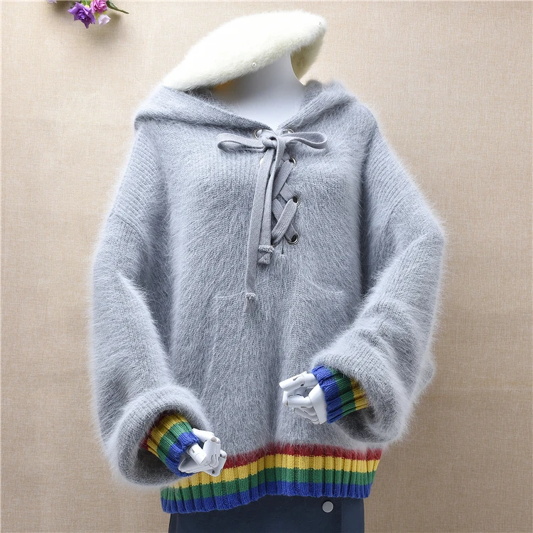 Fashion women female hooderd buttons mink cashmere knitted angora rabbit fur sweater pullover winter women clothing jumper blous
Fashion women female hooderd buttons mink cashmere knitted angora rabbit fur sweater pullover winter women clothing jumper blous