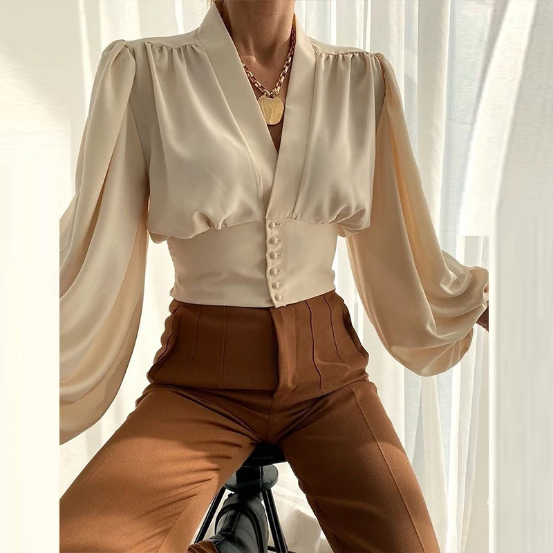 Top Fashion Vintage Breasted Button Office Blouse Lady Elegant Solid Long Lantern Sleeve Shirt 2022 Sexy Women V Neck Tops Blusa
Top Fashion Vintage Breasted Button Office Blouse Lady Elegant Solid Long Lantern Sleeve Shirt 2022 Sexy Women V Neck Tops Blusa