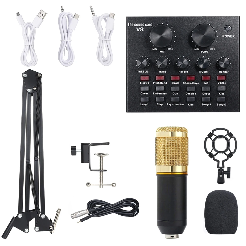 

Многофункциональная живая звуковая карта и BM800 Подвеска для микрофона, набор для записи вещания, конденсаторный микрофон, набор микрофона