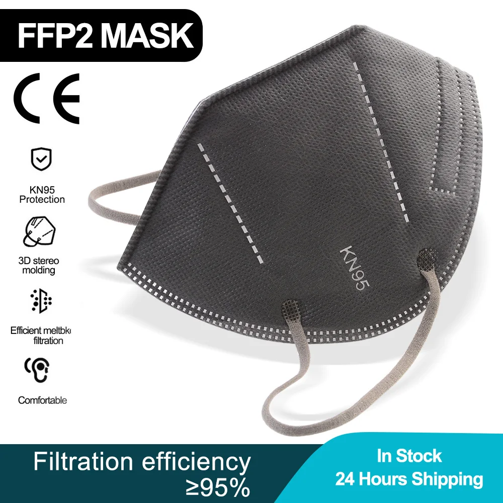 

Серая маска для лица CE FFP2 KN95, фильтрационная маска PM2.5, дышащая маска для рта, защитная маска против пыли, маска ffp2, маска