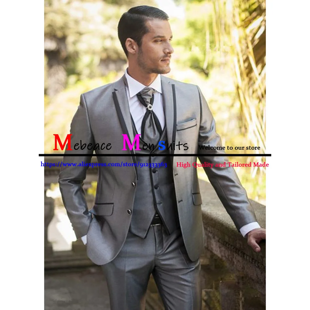 

Классический облегающий мужской костюм из 3 предметов смокинг для жениха блейзер с вырезом на лацкане блестящий серый костюм для жениха на выпускной мужской пиджак брюки + жилет
