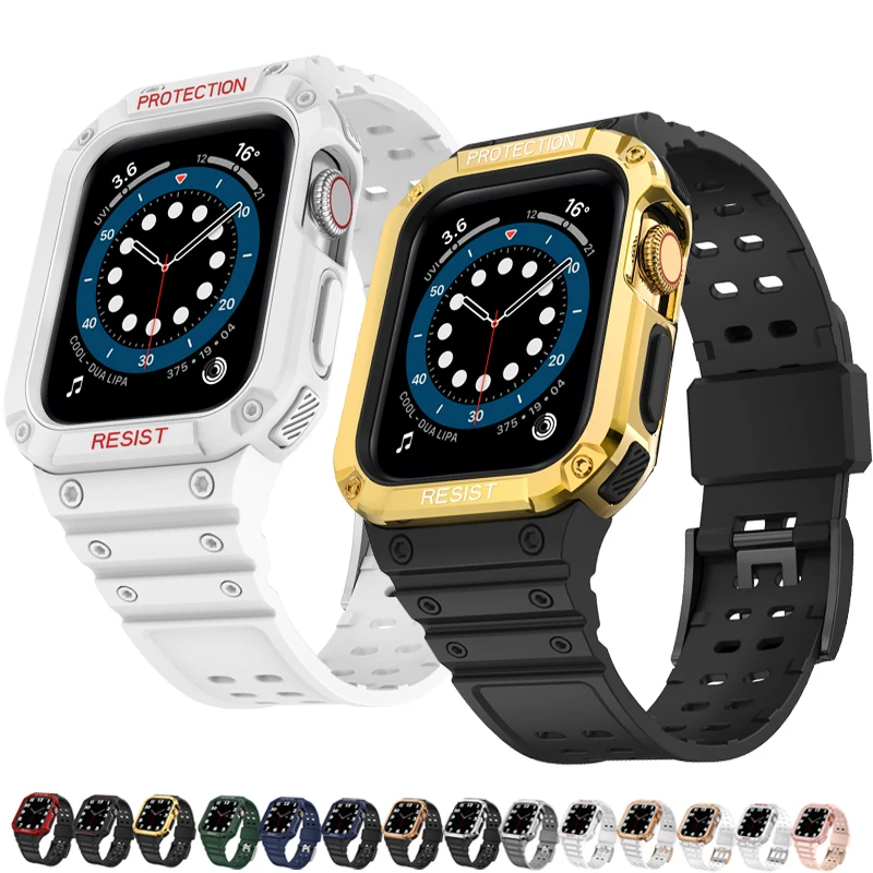 Case+Strap For Apple Watch band 44mm 40mm 45mm 41mm 38mm 42mm rubber Silicone watchband belt bracelet iWatch series 3 4 5 6 se 7
Case+Strap For Apple Watch band 44mm 40mm 45mm 41mm 38mm 42mm rubber Silicone watchband belt bracelet iWatch series 3 4 5 6 se 7