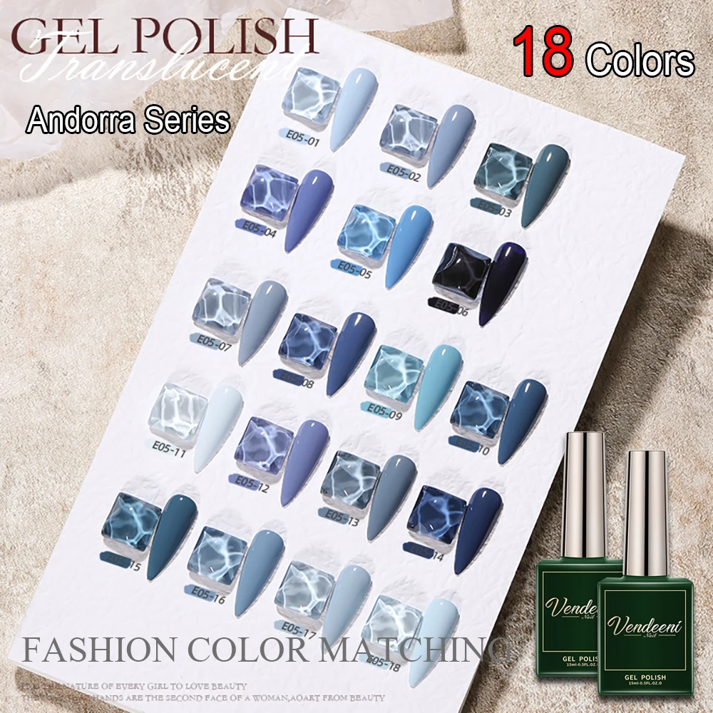 Vendeeni 18 Color Andorra Series Гель-лак для ногтей Синий Голубой Серый Холодный Цвет дизайна