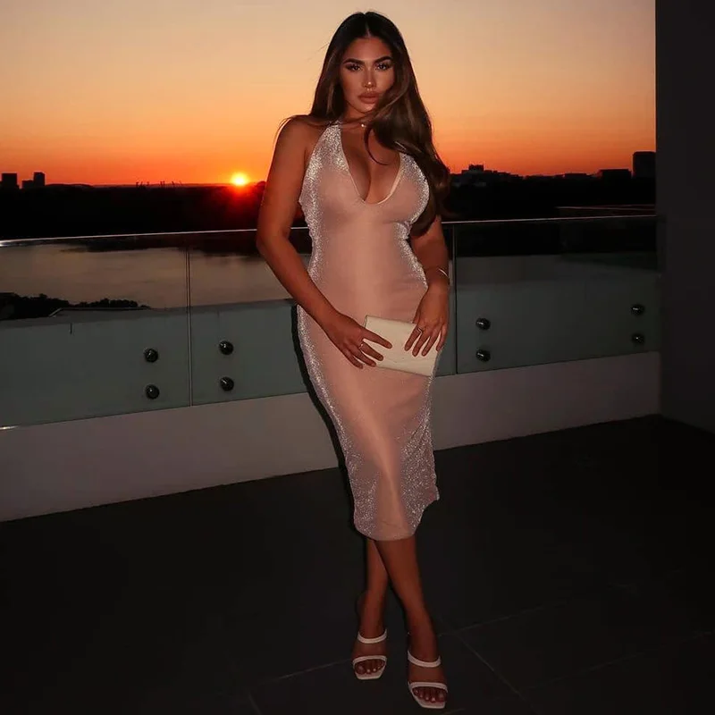 Women Summer Bodycon Dress Solid Color Sexy Halter Low-cut Sleeveless Backless Dress Evening Gowns
Women Summer Bodycon Dress Solid Color Sexy Halter Low-cut Sleeveless Backless Dress Evening Gowns