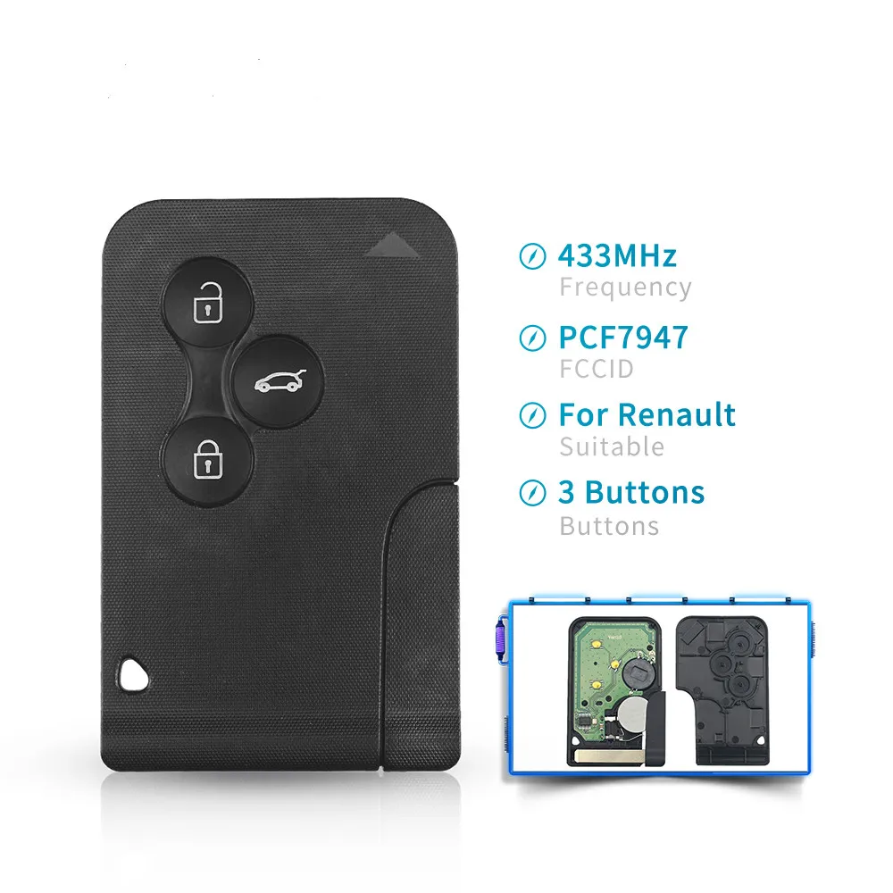 KEYYOU ID46 PCF7947 Chip For Renault Clio Logan Megane 2 3 Scenic Remote Key 3 Buttons 433Mhz Smart Card Emergency Insert
KEYYOU ID46 PCF7947 Chip For Renault Clio Logan Megane 2 3 Scenic Remote Key 3 Buttons 433Mhz Smart Card Emergency Insert