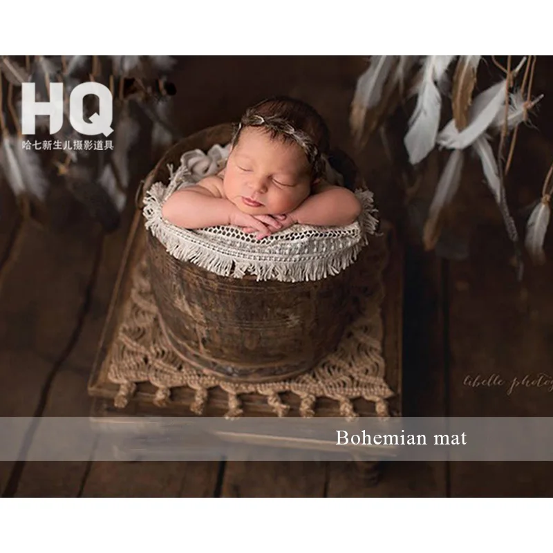 Одеяло для фотосъемки новорожденных Ylsteed ручная вязка в богемном стиле пеньковая