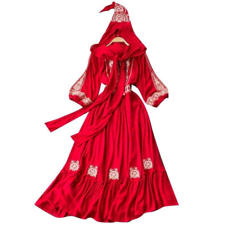 Holiday travel photo famous ethnic style embroidered dress round neck bubble sleeve loose slim fairy dress with scarf
Holiday travel photo famous ethnic style embroidered dress round neck bubble sleeve loose slim fairy dress with scarf