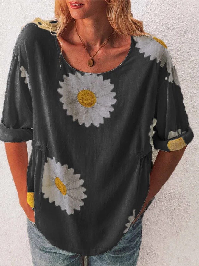 2021 spring and summer new long-sleeved chrysanthemum flower cotton and linen printed T-shirt women
2021 spring and summer new long-sleeved chrysanthemum flower cotton and linen printed T-shirt women
