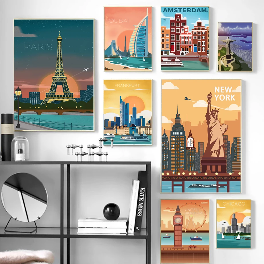 Nordic Vintage Travel Cities Poster New York Tokyo Paris Amsterdam London Landscape Art Canvas Painting Wall Pictures Home Decor
Nordic Vintage Travel Cities Poster New York Tokyo Paris Amsterdam London Landscape Art Canvas Painting Wall Pictures Home Decor