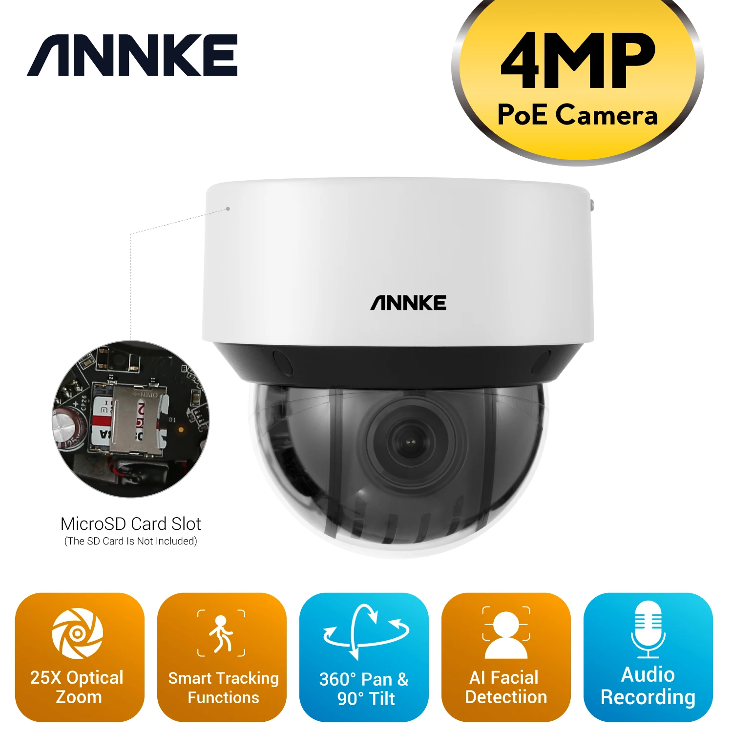 ANNKE CZ500 4MP Ultra Unrivaled 25X Optical Zoom PoE PTZ IP Camera AI Facial Detection IP66 Waterproof Outdoor PoE Secuity Cam
ANNKE CZ500 4MP Ultra Unrivaled 25X Optical Zoom PoE PTZ IP Camera AI Facial Detection IP66 Waterproof Outdoor PoE Secuity Cam