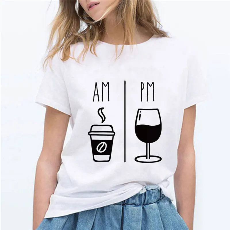 Фото Футболка с принтом красного вина AM coffee PM Повседневная футболка в стиле Харадзюку