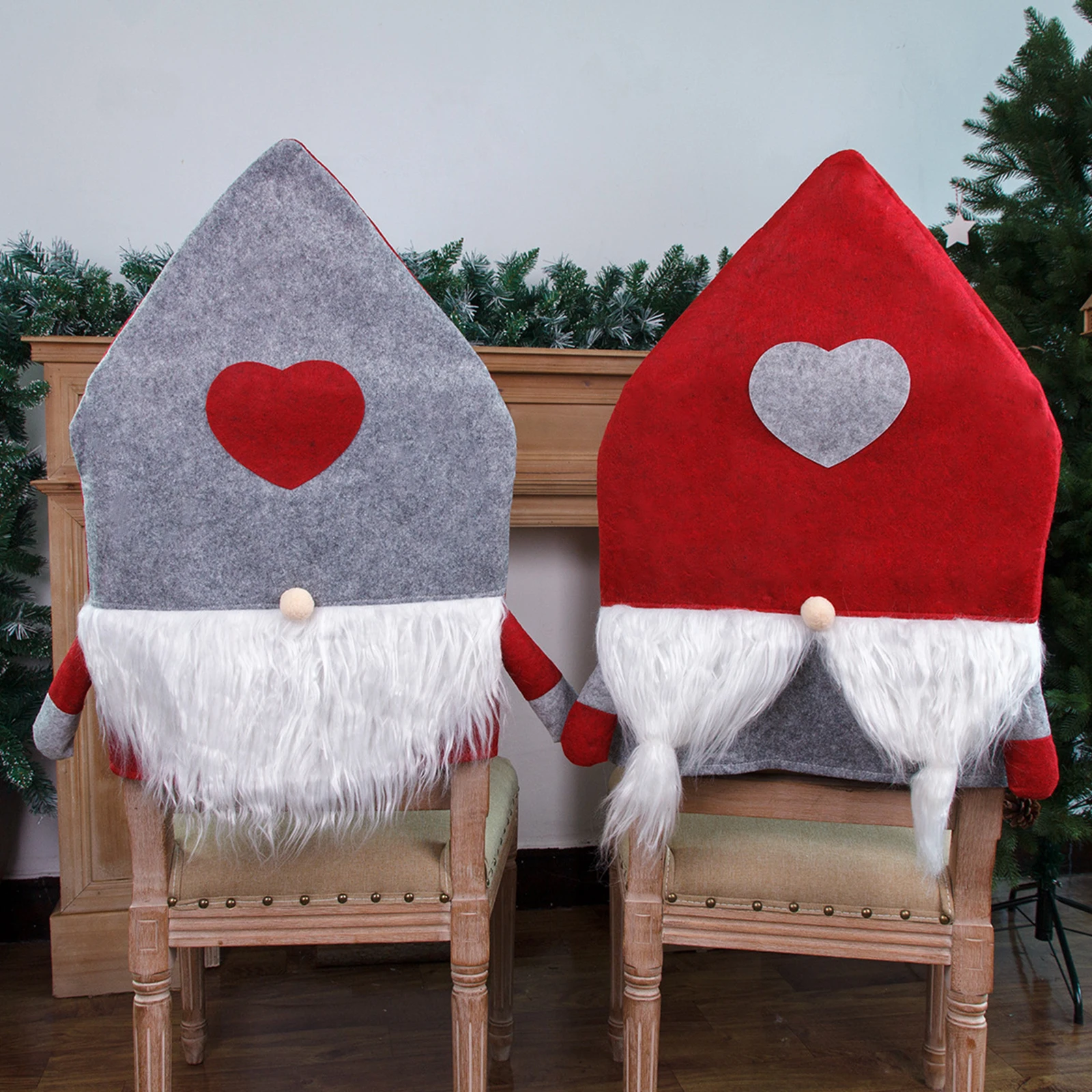 

Christmas Chair Covers Santa Clause Love Heart Hat Slipcover Removable Backrest Covers for Home New Year Party Christmas Decor