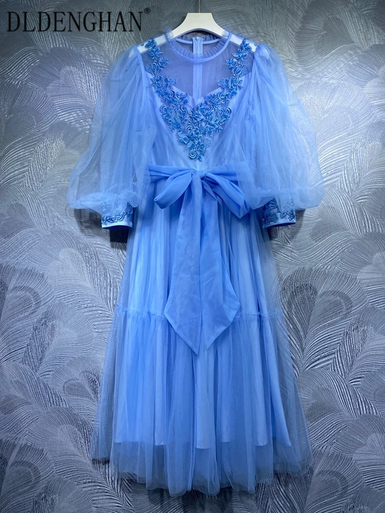 DLDENGHAN Fashion Designer Summer Blue Mesh Dress Woman O-Neck Lantern Sleeve Beading Sashes Bohemian Dresses
DLDENGHAN Fashion Designer Summer Blue Mesh Dress Woman O-Neck Lantern Sleeve Beading Sashes Bohemian Dresses