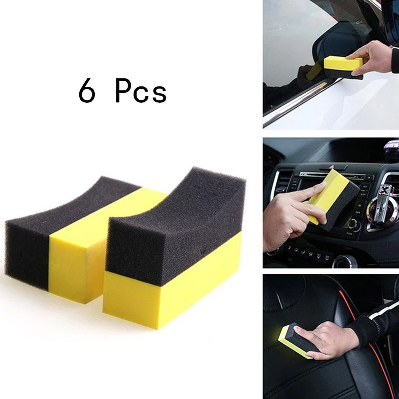 

6Pcs Tire Contour Dressing Applicator Pads Gloss Shine Color Polishing Wax Sponge