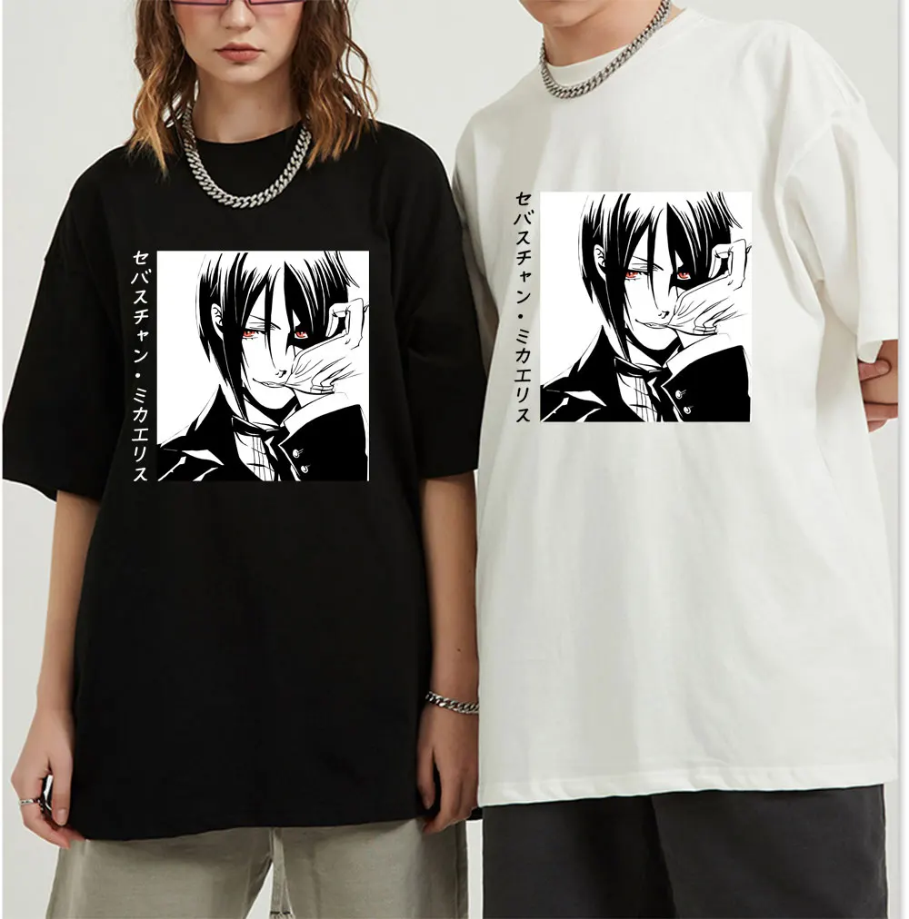 

Black Butler T Shirt for Men Cotton Japanese Anime Tshirt Short Sleeves Kuroshitsuji Toboso Yana Tshirt Sebastian Tee Manga Tops