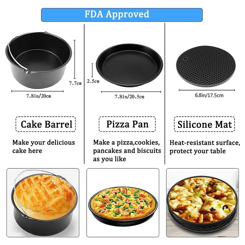 8 Inch Air Fryer Accessories for Gowise Phillips and Cozyna,Air Fryer Accessories Set of 8,Fit All 5.3QT - 5.8QT
8 Inch Air Fryer Accessories for Gowise Phillips and Cozyna,Air Fryer Accessories Set of 8,Fit All 5.3QT - 5.8QT