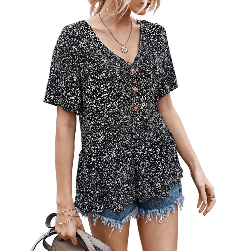 Women V Neck Polka Dot Printed Ruffles Tops Short Sleeve Boho Beach Casual T-shirts
Women V Neck Polka Dot Printed Ruffles Tops Short Sleeve Boho Beach Casual T-shirts