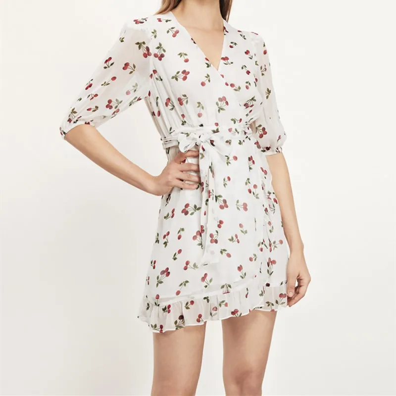 Cherry Print Mini Robe Women White V-Neck Puff Sleeve Ruffles Lace-up Irregular 2021 Spring Summer Dress
Cherry Print Mini Robe Women White V-Neck Puff Sleeve Ruffles Lace-up Irregular 2021 Spring Summer Dress