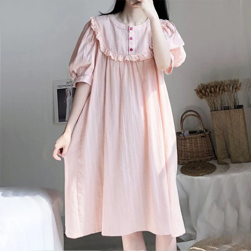 Cotton Summer Lady Princess style pajamas Solid Color Female Nightdress Loose Short-sleeved Nightgown For Home Wear
Cotton Summer Lady Princess style pajamas Solid Color Female Nightdress Loose Short-sleeved Nightgown For Home Wear