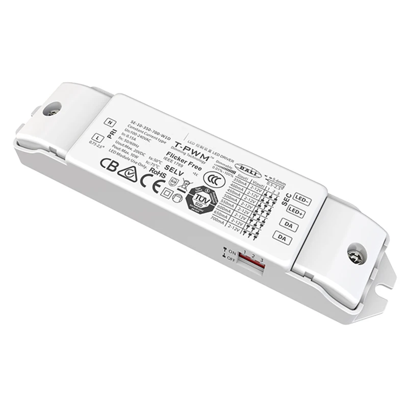 

New DALI Dimming Driver,AC100-240V Input,100mA-700mA 10W 12W Output;T-PWM Flicker Free CE Dimmable Intelligent Power Driver