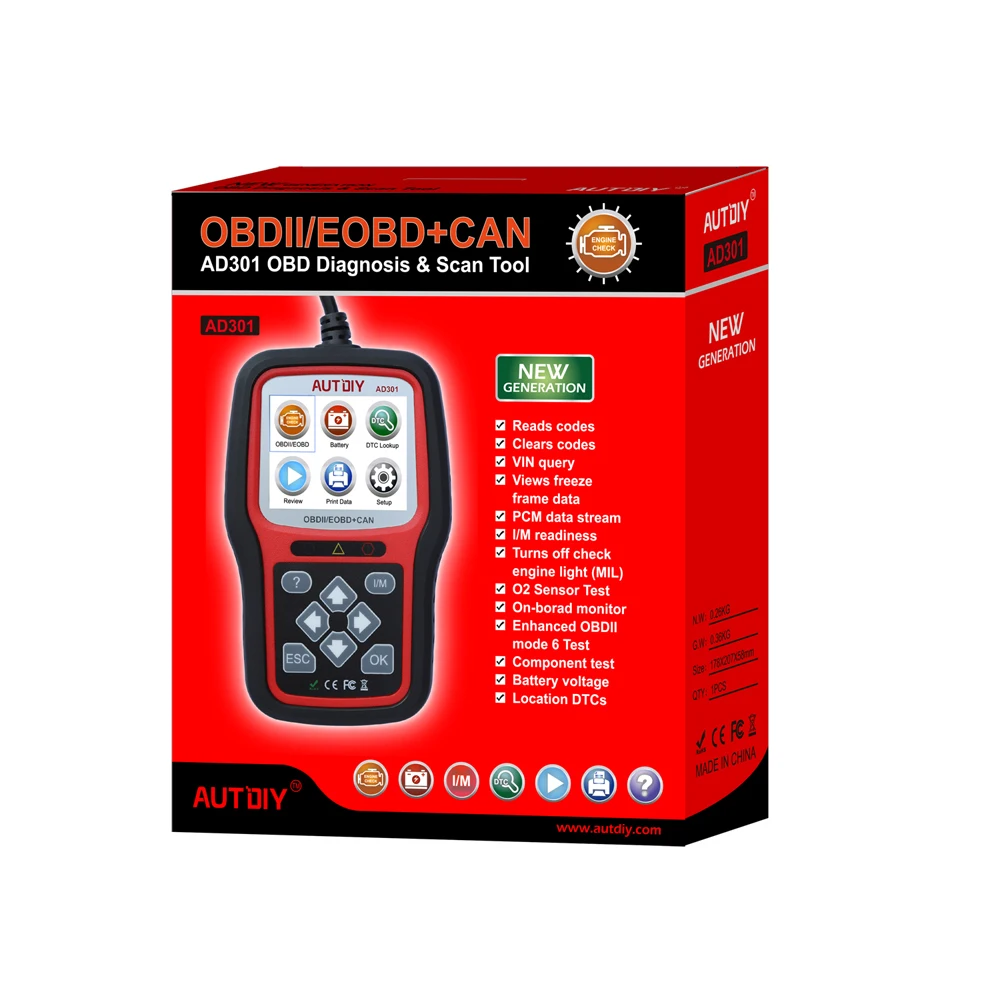 Car OBD Scanner Check Engine Auto Diagnostic Tool Professional Code Readers & Scan Tools Clears codes OBD2 / OBDII AUTDIY AD301
Car OBD Scanner Check Engine Auto Diagnostic Tool Professional Code Readers & Scan Tools Clears codes OBD2 / OBDII AUTDIY AD301