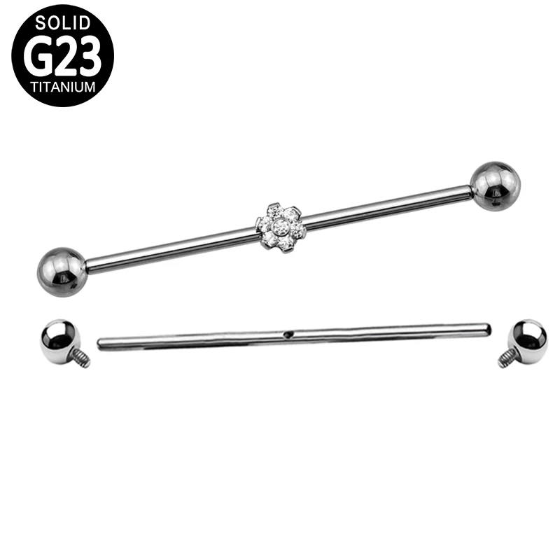 G23 Titanium Flower Industrial Barbell CZ Stone 14G Helix Ear Catrilage Earrings Industrial Piercing Jewelry Long Bar 38mm
G23 Titanium Flower Industrial Barbell CZ Stone 14G Helix Ear Catrilage Earrings Industrial Piercing Jewelry Long Bar 38mm