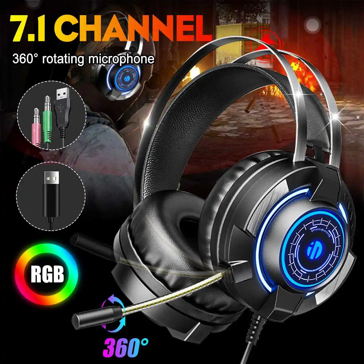 Gaming Headset 7.1 Surround Sound USB 3.5mm Wired Game Headphones with Microphone Stereo RGB USB Headphone For PC Gamers
Gaming Headset 7.1 Surround Sound USB 3.5mm Wired Game Headphones with Microphone Stereo RGB USB Headphone For PC Gamers